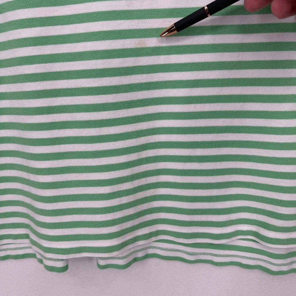 Polo Ralph Lauren Shirt Mens 3XB Green White Striped Short Sleeve Pique Cotton